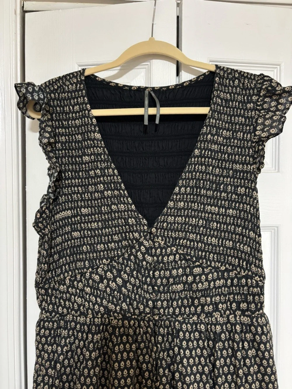 Anthropologie Peregrine Brown Patterned V-Neck Maxi Dress with Cap Sleeves - Picture 3 of 4